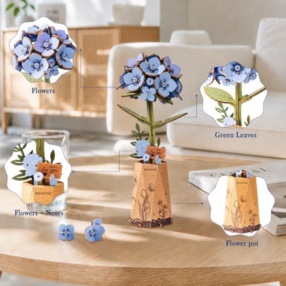 rowood 3D Puzzle Wooden Flower Craft Kits for Adults Women-Blue Hydrangea - style: Blue Hydrangea