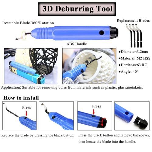 54PCS 3D Printer Tool Kit with Files, Deburring Tool and Electric Polisher - color: Blue 54pcs