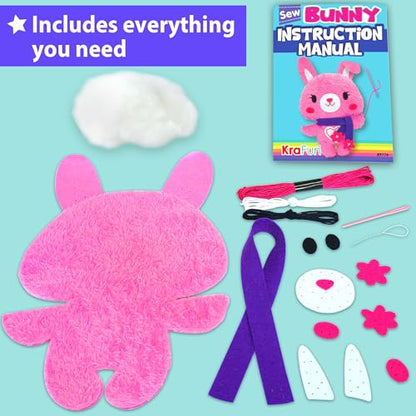KRAFUN Bunny Sewing Kit for Kids Ages 8-12 - No Scissors No Glue - color: Bunny
