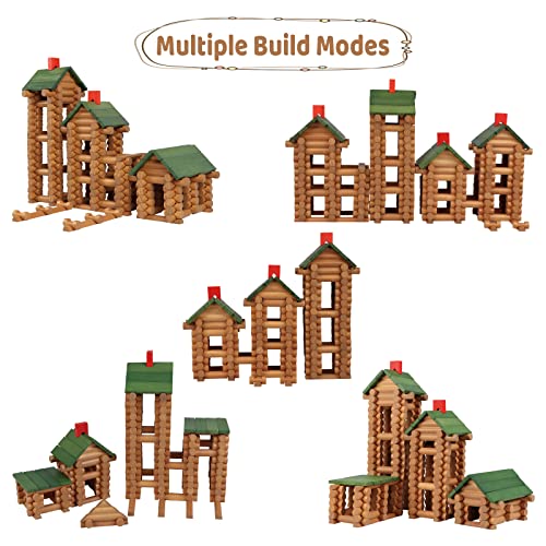 Wondertoys 530 Pcs Wooden Logs Set Ages 3+, Classic Building Log Toys for Kids, Creative Construction Engineering Educational Gifts - style: 530 PCS