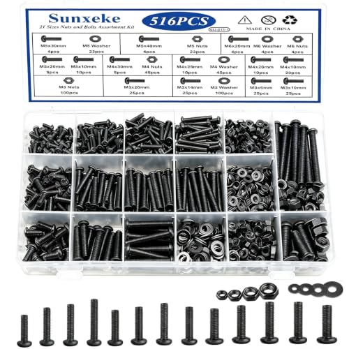 516Pcs Nuts and Bolts Assortment Kit, Phillips Pan Head, Black - color: Black