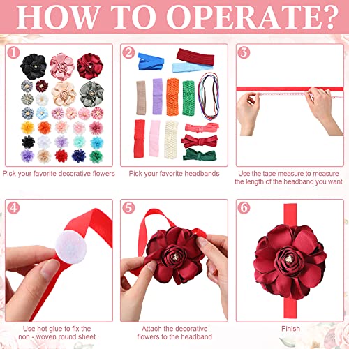 Geosar Baby Shower Games DIY Headband Making Kit Include Wooden Game Sign Elastic Cute Flowers Hairbands Round Fabrics and Tape Makes 30 Headbands for Baby Shower Guest Games(Greenery) - style: Greenery