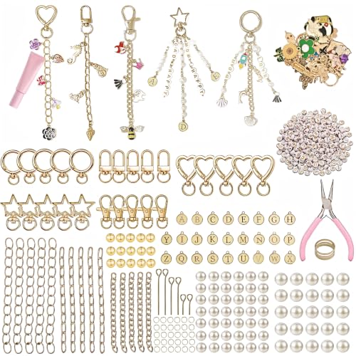 XHFXKCF 823Pcs Beaded Keychain Making Kit, Bag Charm Kit and DIY Crafting - color: Gold