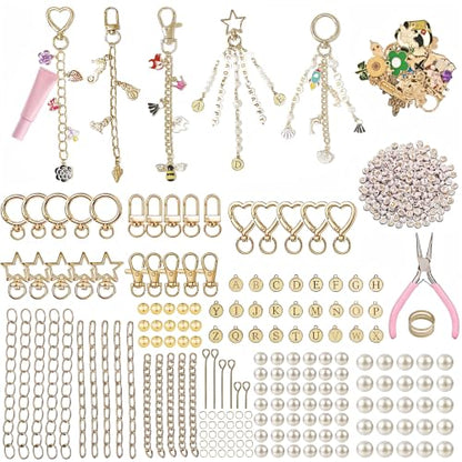 XHFXKCF 823Pcs Beaded Keychain Making Kit, Bag Charm Kit and DIY Crafting - color: Gold