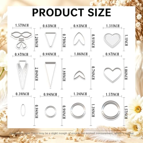 12Pcs Polymer Clay Earring Cutters, Bow Heart Circle Triangle Shapes - color: Handmade Mold