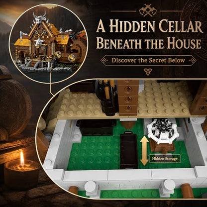 Medieval Viking House Building Set Collectible Model for Adults, Compatible with Lego Farm with Lights Home Office Decor for Adults - 3129PCS
