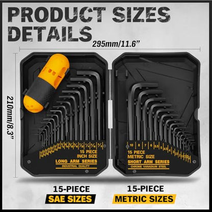 ELEAD 31-Piece Hex Key Set - Allen Wrench Set, SAE and Metric Allen Keys MM(0.7mm-10mm) SAE(0.028"-3/8) Heat-Treated, Torque Handle, High Leverage, Long & Short Keys, Easy Organization - style: 31-Piece Hex Key Set