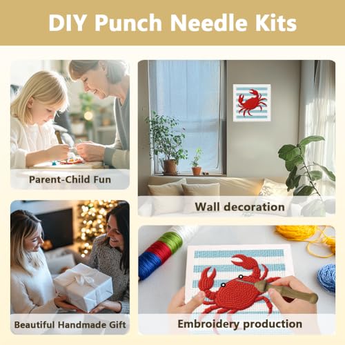 DOODLREAM Cute Crab DIY Punch Needle Embroidery Kit for Beginner - color: Crab
