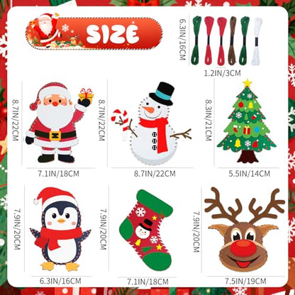 6 Sets Christmas Felt Ornament Sewing Kit, Christmas Ornaments Supplies Santa Elk Snowman Felt Sewing Socking Kit DIY Activity Perfect for Xmas Arts