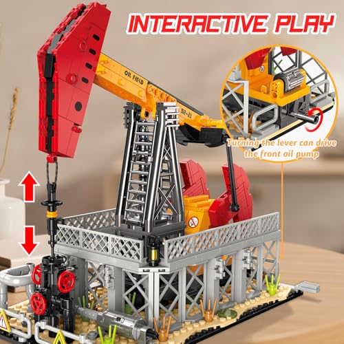Oil Pumping Machine Building Set, 666 PCS Industrial Oil Extraction Brick Model with Moving Pumpjack, Display Model Kit for Adults and Kids Ages 6+ - style: Beam Pumping Unit