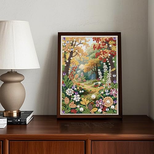 LAKEQUILL 5D DIY Partial Special Shaped Drill Pearl Diamond Art Painting Kit, Country Roads in Spring Landscape Art, Rhinestone Craft for Home Living Room Wall Decor 30x40cm