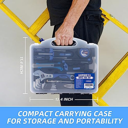 URASISTO Tool Kit 46-Piece, Household Basic Complete Hand Repair portable Tool Set with Plastic Toolbox Storage Case - size: 46 Piece