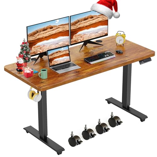 farexon 48x24 Inch Electric Standing Desk with Wheels, Brown - color: Brown, size: 48 x 24''