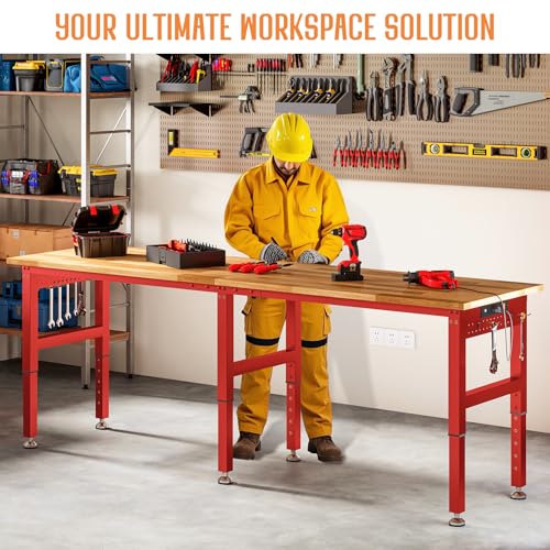 SPECRAFT 96-Inch Red Adjustable Heavy-Duty Workbench - color: Red, size: Standard/96"x24"