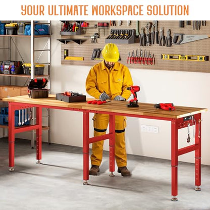 SPECRAFT 96-Inch Red Adjustable Heavy-Duty Workbench - color: Red, size: Standard/96"x24"