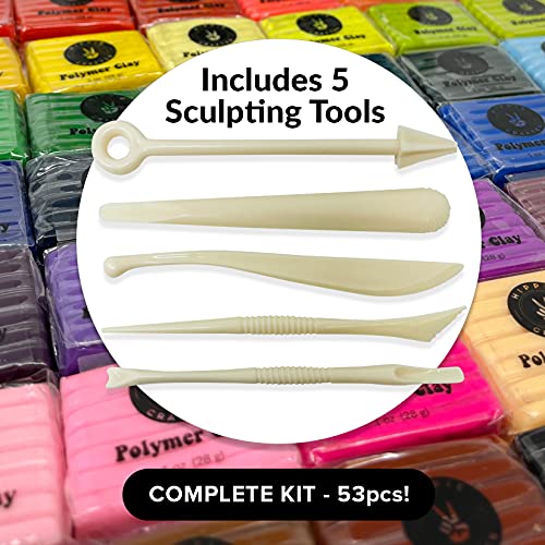 HIPPIE CRAFTER Polymer Clay Kit, 48 Colors Oven Bake Clay, 5 Sculpting Tool
