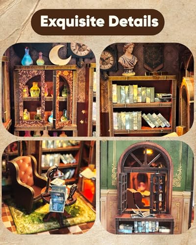 DIY Miniature House Kit Book Nook Kit for Adults to Build Mini Magic House - color: Owl Library