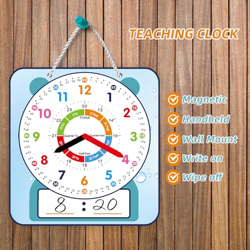 ANCOMEDO Large 12" Magnetic Writable Dry Erase Teaching Clock,Teaching Demonstration Clock for Kids Learning Time with Cute Style for Home School Classroom Supplies(12" x 11") - style: Cute blue-1pack