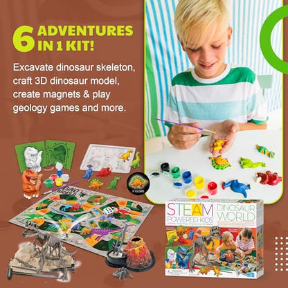 4M | STEAM Dinosaur World Exploration| Hands-On Science Kit with Dinosaur Figures & Fossil Experiments for Kids Ages 5+ - Educational Paleontology Toy Gift - style: Dinosaur World