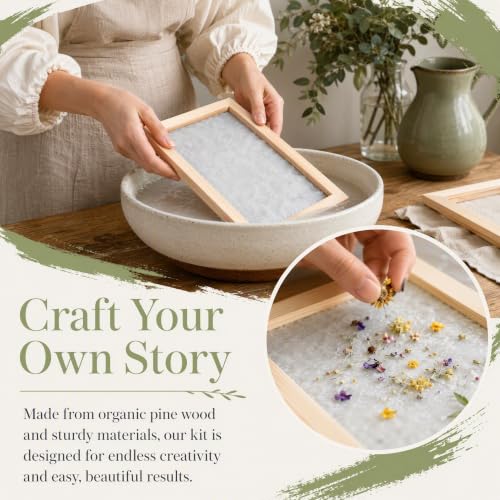 Okllen Set of 4 Paper Making Screen Kit, Wooden Paper Making Frames with Mesh, Absorbent Paper and Sponge for DIY Paper Crafts Size (A4, A5, A6, A7)