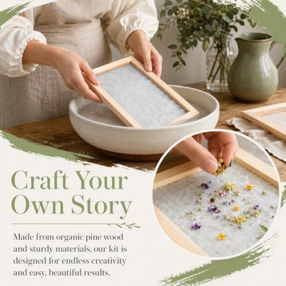 Okllen Set of 4 Paper Making Screen Kit, Wooden Paper Making Frames with Mesh, Absorbent Paper and Sponge for DIY Paper Crafts Size (A4, A5, A6, A7)