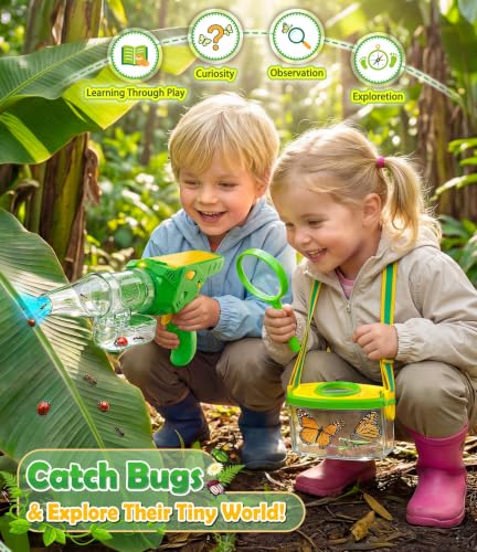 Bug Catcher for Kids 3-12, Bug Vacuum Bugs Catching Release Kit, Magnifying