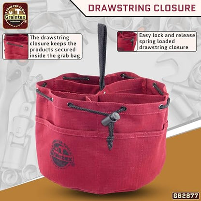 Graintex 18 Pockets Grab Bag Rip-stop Canvas Drawstring Closure, Small Part Organizer Pouch, Small Tools, Screws, Parts, Parachute Tool Bag for Efficient Storage - Burgundy - color: Burgundy