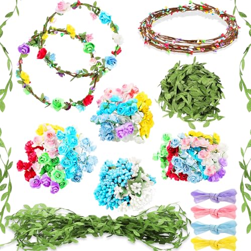 Syhood 20 Sets DIY Flower Crown Making Kit for Girls, Paper Rose - color: Paper Rose