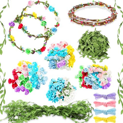 Syhood 20 Sets DIY Flower Crown Making Kit for Girls, Paper Rose - color: Paper Rose