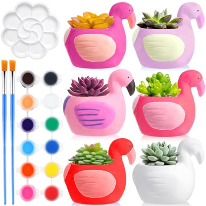 Pasimy 6 Set Ceramics to Paint DIY Succulent Planter Pots, Flamingo - style: Flamingo