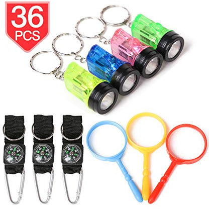 PROLOSO Nature Exploration Kit Outdoor Games Party Favors Toys for Kids Perfect for Adventure Theme Parties, Explorer, Camping, Hikes, Scouts 36 Pack