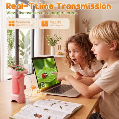 4K 1000X Handheld Digital Microscope for Kids with 2.4" IPS Screen - color: Pink