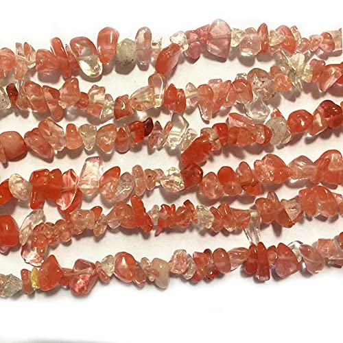 7-8mm Natural Cherry Quartz Gemstone Chips Healing Gravel Bracelets Necklace Kit Irregular Tumble Stone Beads DIY Crafts Design Jewelry Making 32" - color: Cherry Quartz