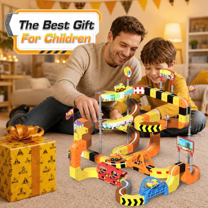 Construction Electric Train Set, 112PCS Gravity-Defying 3D Track Sets, STEM Building Train Toys Gifts for Boys and Girls Age 3 4 5 6 7 8+ Years Old - color: Brown - 112pcs