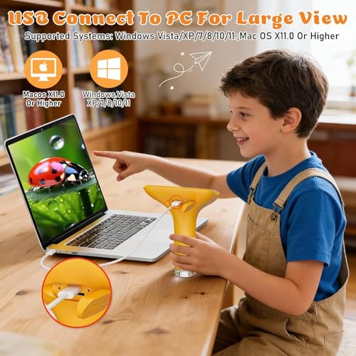 1000X Digital Microscope for Kids, 3" Screen, Handheld Photo Video - color: Warm yellow