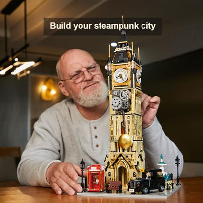 BRICKKK PANTASY Architecture Big Ben Building Set - Steampunk Clock Tower Construction Kit for Adults and Teens, Famous Landmarks London Model, Collectible Building Bricks Toys