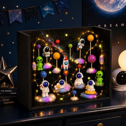 Cinrobiye 67 PCS Galaxy Diorama Scene Kit, 3D Solar System Model Project Set, Outer Space Planet Foam Craft Kit with Astronauts, Rocket and Space-Themed Decorations for School Science Arts Projects