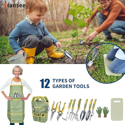 Green Garden Tools Set 12-Piece, Gardening Gifts for Women Men - color: green