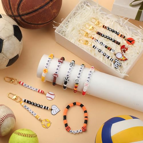 Hinly 3718 Pcs Sports Keychain Bracelet Making Kit DIY Name Bead Craft - color: Colorful, style: Sports Balls