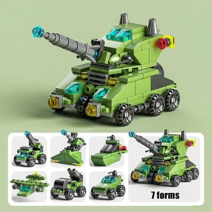138-Piece Military Building Blocks Set – Army Tank Vehicle Toy with 7 in 1 Transformable Models, STEM Construction Kit for Kids Ages 6-12, Combat Play & Collector’s Display - color: Army Tank