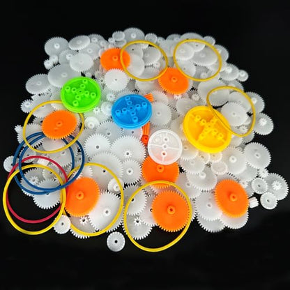 225PCS Plastic Gear Set Module 0.5 Spindle Gear Single Gear Double Reduction Gear Belt Pulley Small Motor Gears for DC Motor RC Car Truck Robot Helicopter Gear Replacement DIY Model Toy Gear Kit (225)
