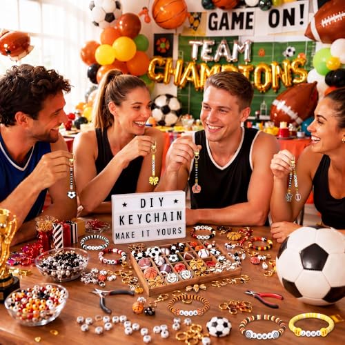 Hinly 3718 Pcs Sports Keychain Bracelet Making Kit DIY Name Bead Craft - color: Colorful, style: Sports Balls