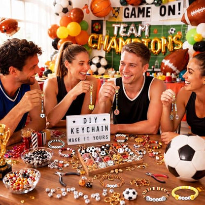 Hinly 3718 Pcs Sports Keychain Bracelet Making Kit DIY Name Bead Craft - color: Colorful, style: Sports Balls