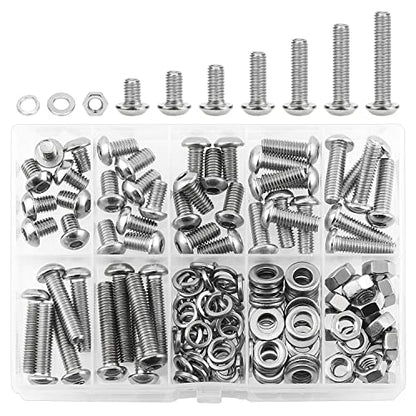 HELIFOUNER 147 Pieces M6 x 8mm /10mm /12mm /16mm /20mm /25mm /30mm, Button Head Socket Cap Screws Bolts Washers Nuts Kit, 304 Stainless Steel - size: M6, style: Button Head Socket Cap