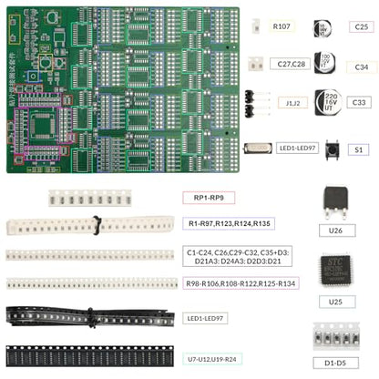 SMD/SMT Soldering Practice Kit for Beginners, 4 PCB Training Boards (Blue/Red/Green + Small Blue), Covers 1206/0805/0603/0402, 60W Soldering Iron, 2 Battery Boxes, Instructions, Complete Components - color: 60w Iron Kit With 4 Boards