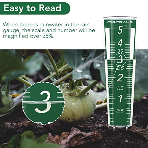 Circrane 5-Inch Capacity Outdoor Rain Gauge with Additional Hang Bracket& Stainless Steel Screws, Magnifying Scale and Numbers Design for Easy Read (Green) - color: Green