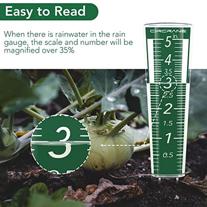 Circrane 5-Inch Capacity Outdoor Rain Gauge with Additional Hang Bracket& Stainless Steel Screws, Magnifying Scale and Numbers Design for Easy Read (Green) - color: Green