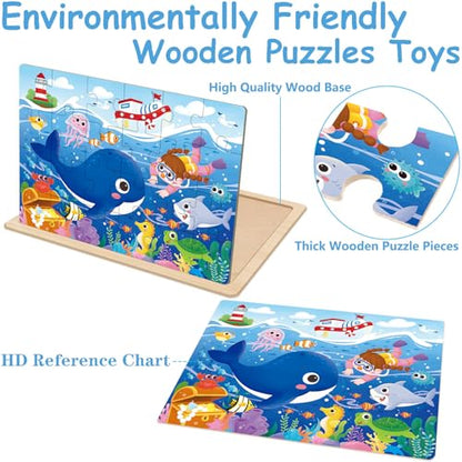 Wooden Puzzles Dinosaur Toys for Kids Ages 3-5, 4 Pack 24 Pieces - color: Wooden Puzzles
