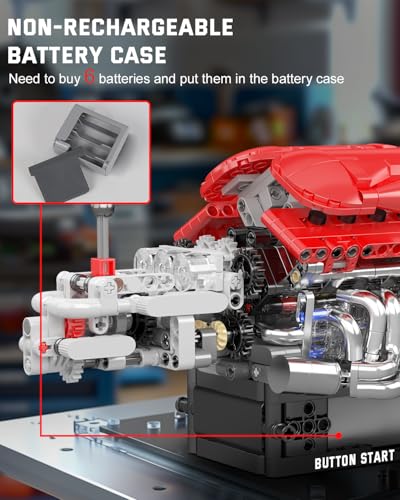 Mould King 10226 Engine Model Kit that Runs- Build Your Own STEM V12 Model Engine with Transmission, 12-Cylinder Supercar Engine kit Building Engineering Toys for Adults Collections (863+PCS) - style: MK-10226