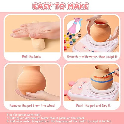 Pottery Wheel for Kids, Air Dry Clay Arts & Crafts Kit with USB Power - color: Pink R